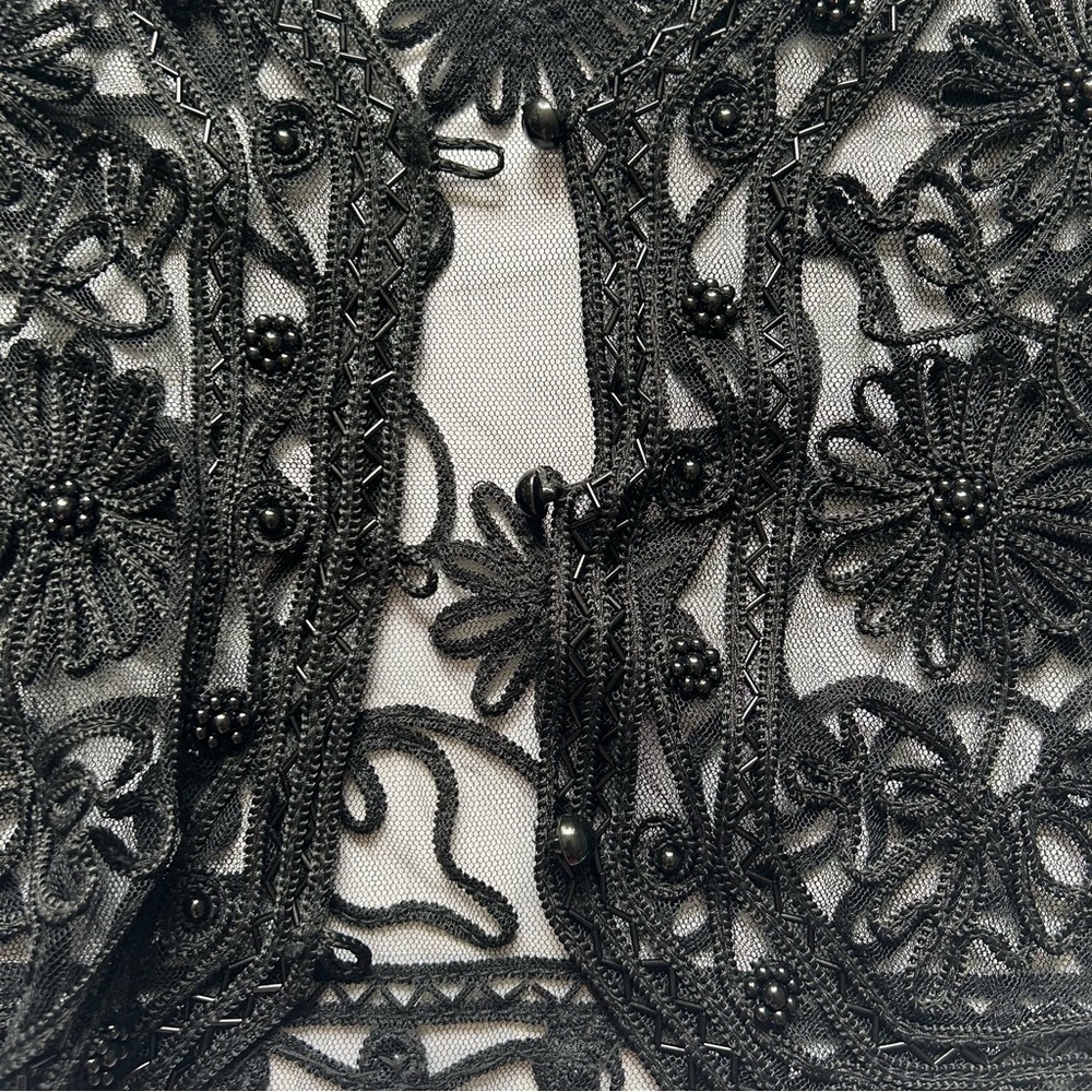 Women's Black Embroidered Sheer Bolero Jacket - Picture 7 of 11